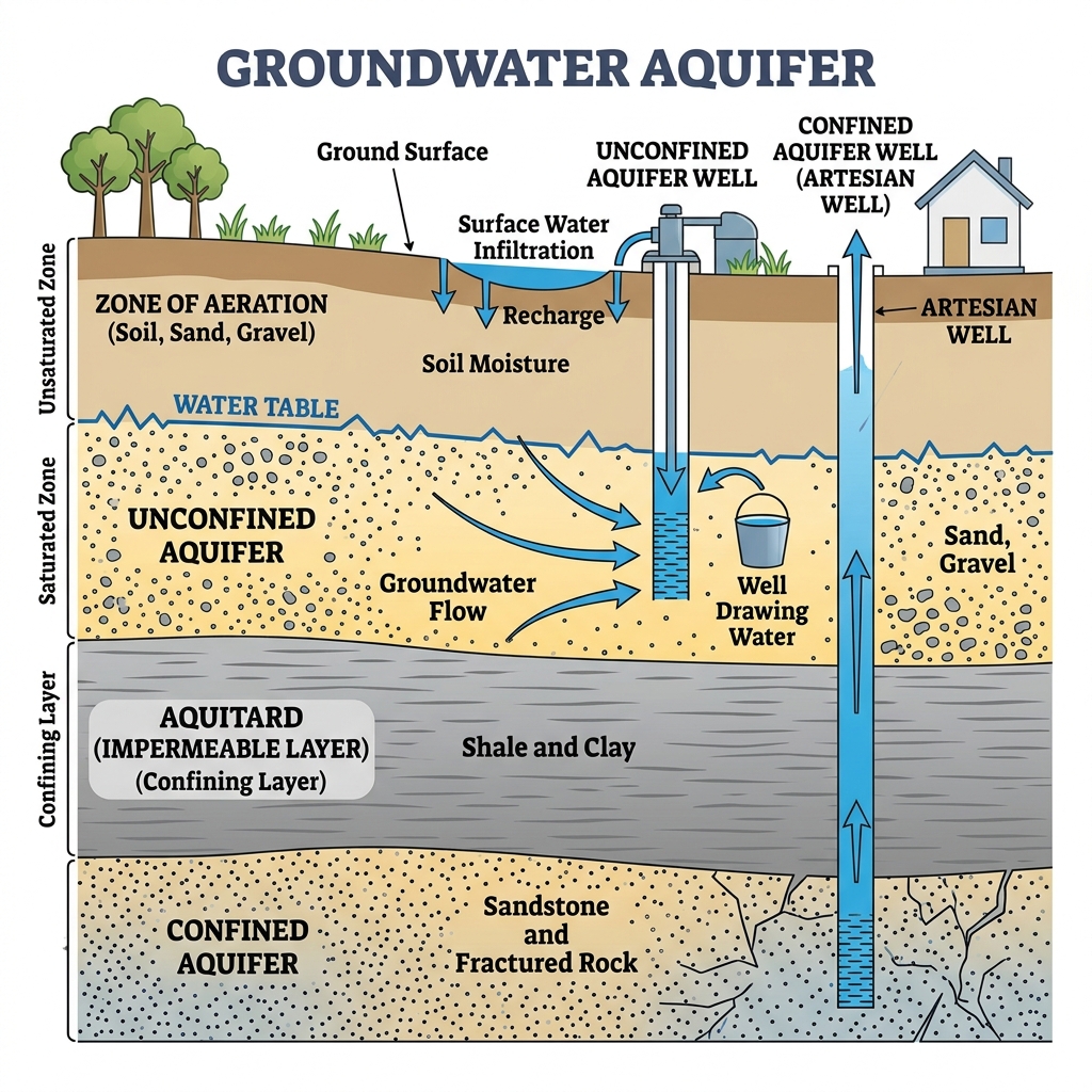 Aquifer and groundwater flow