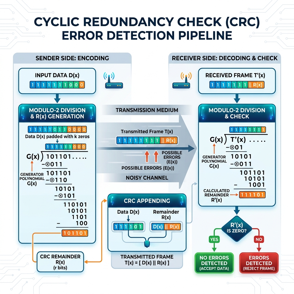 Figure: Cyclic Redundancy Check (CRC) Error Detection Pipeline