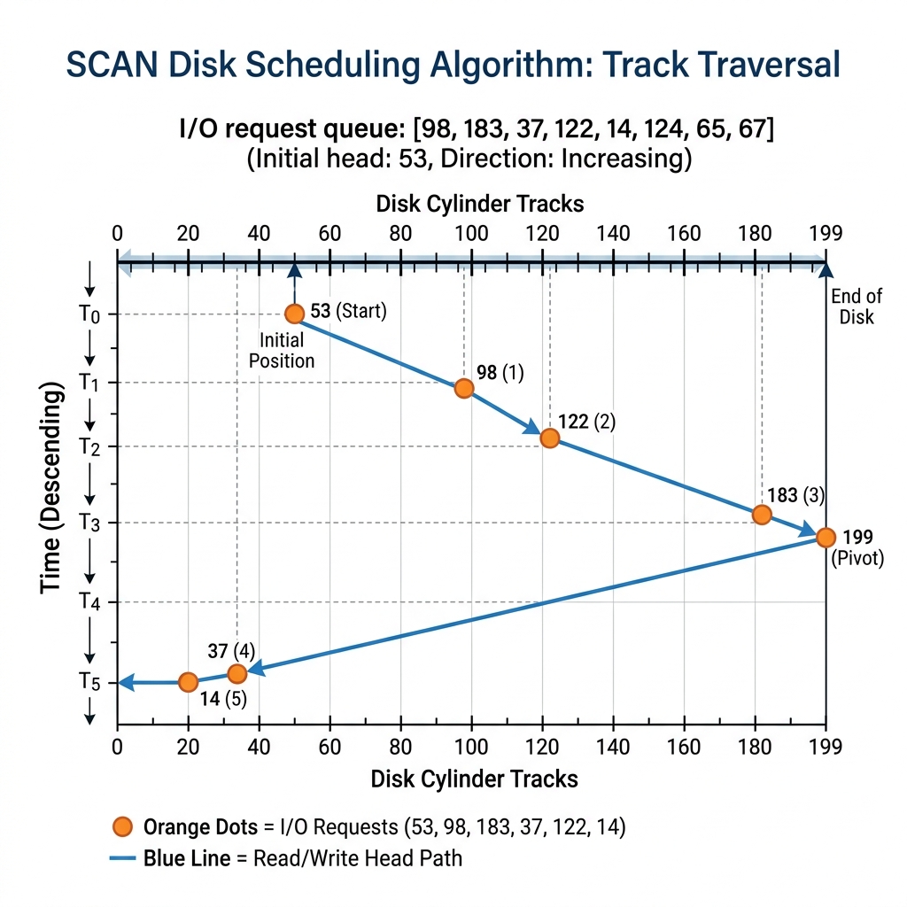 Figure: SCAN Disk Scheduling Algorithm Head Traversal Curve