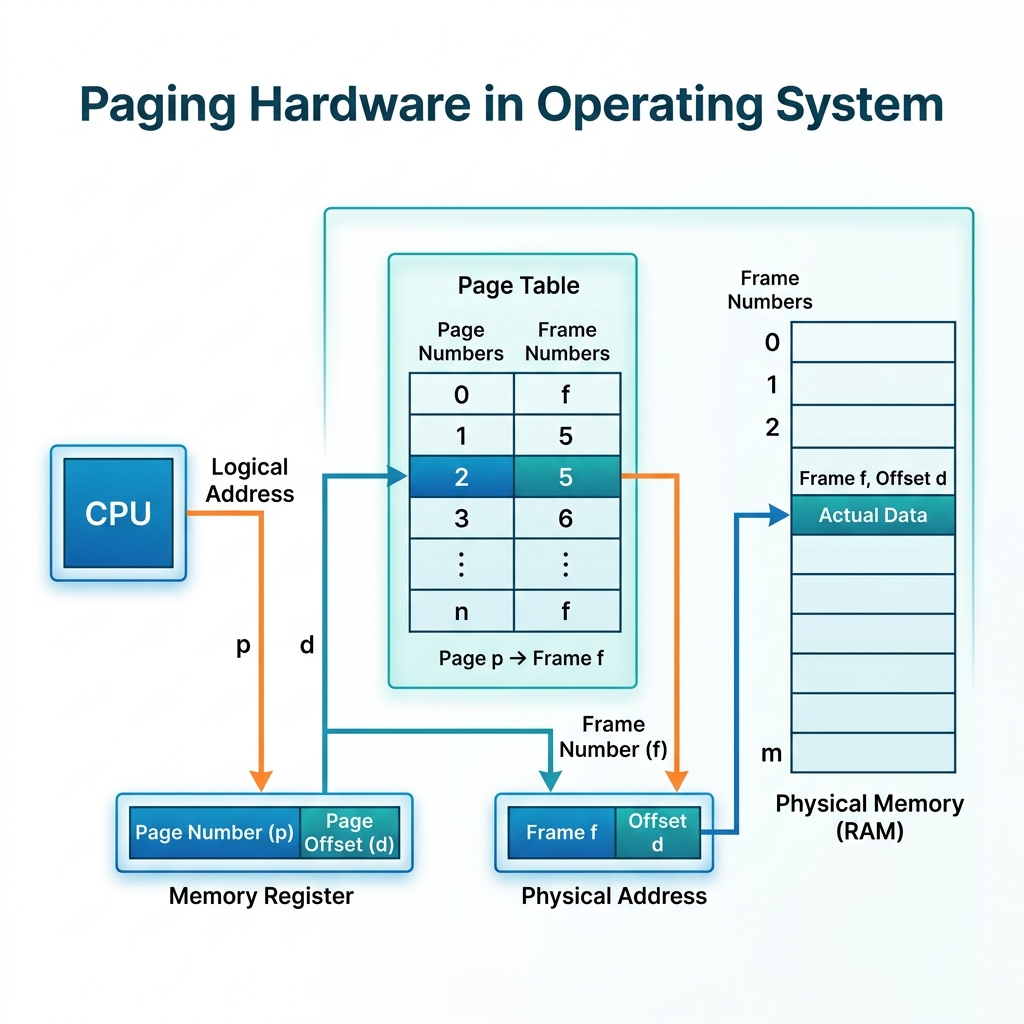 Figure: Paging Hardware & Logical to Physical Address Translation